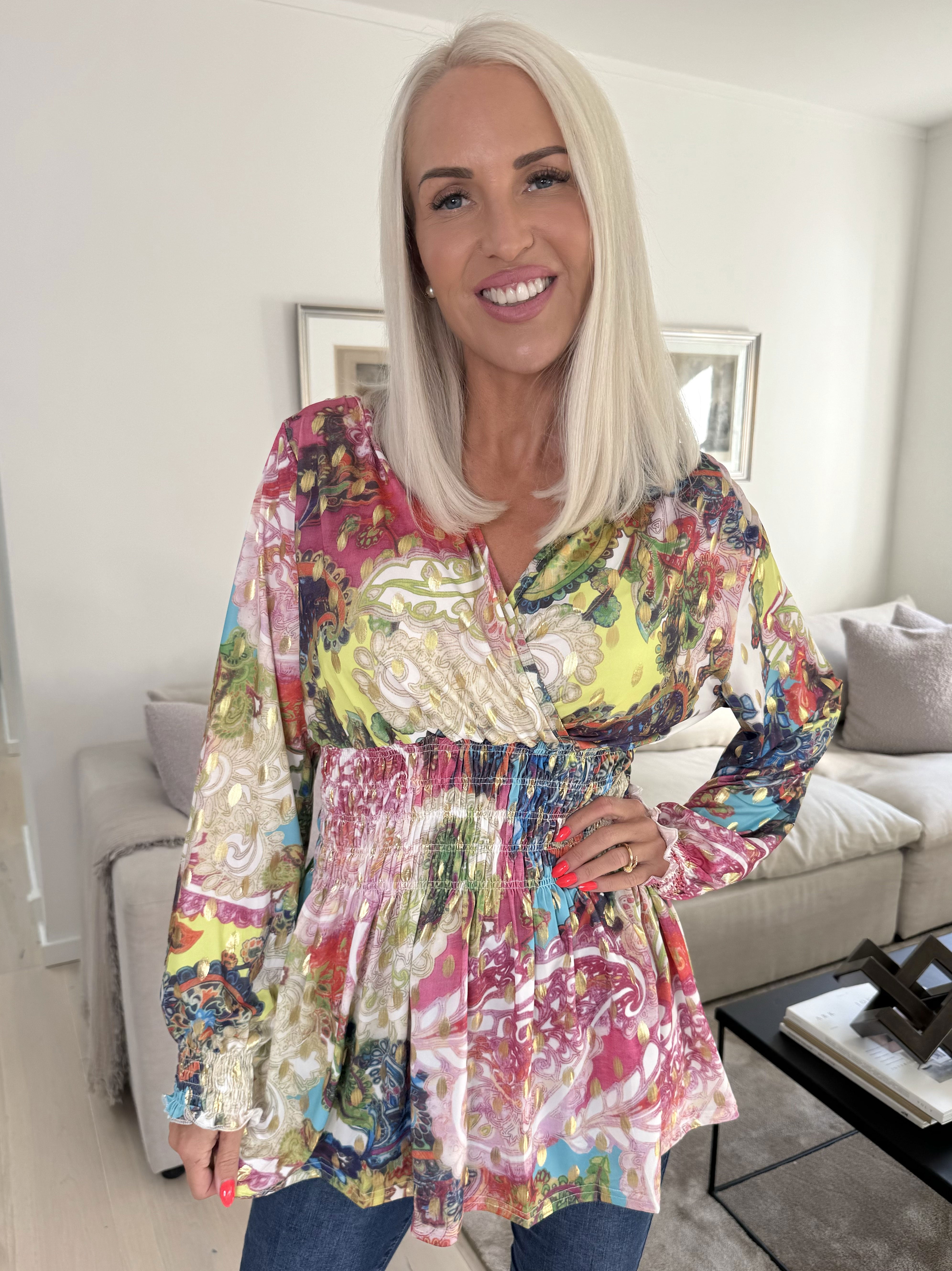 Pams Elements Shirt L/S - Elastisk bluse i krølfrit stof med lange ærmer